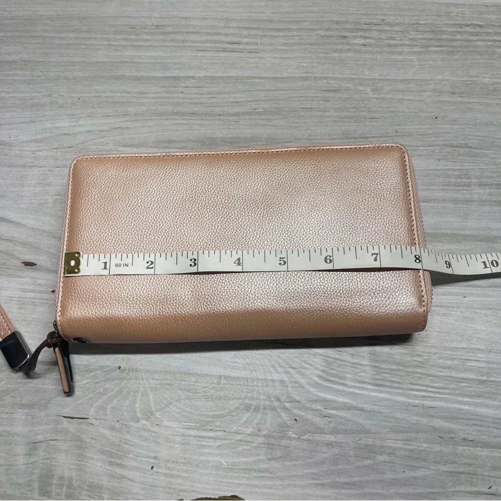 Bveyzi Pink RFID Blocking Leather Zip Around Large Wallet Phone Clutch Wristlet